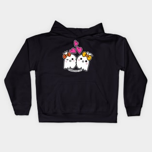 kawaii two ghosts cute spooky ghost illustration, happy halloween Kids Hoodie